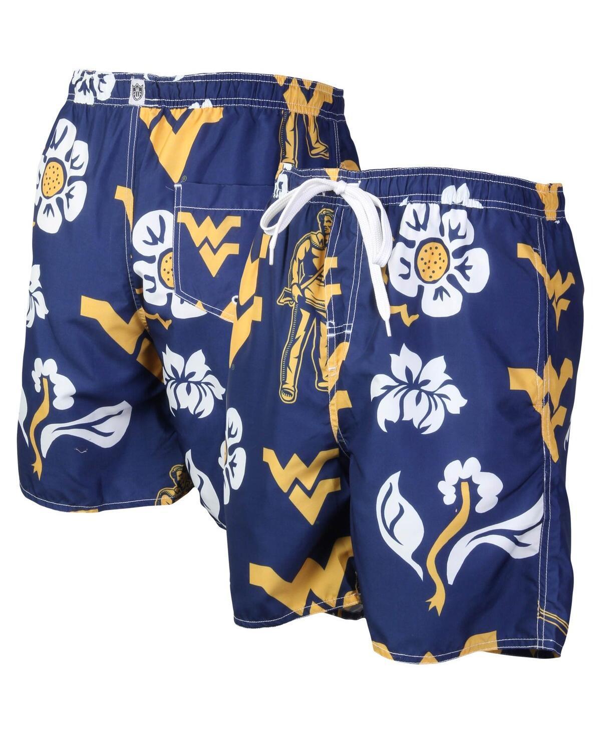 Mens Wes & Willy Navy West Virginia Mountaineers Floral Volley Logo Swim Trunks Product Image