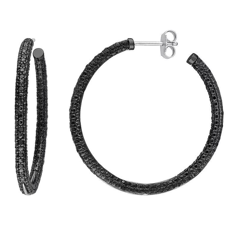 Stella Grace Sterling Silver 1/4 Carat T.W Black Diamond Hoop Earrings, Womens Product Image