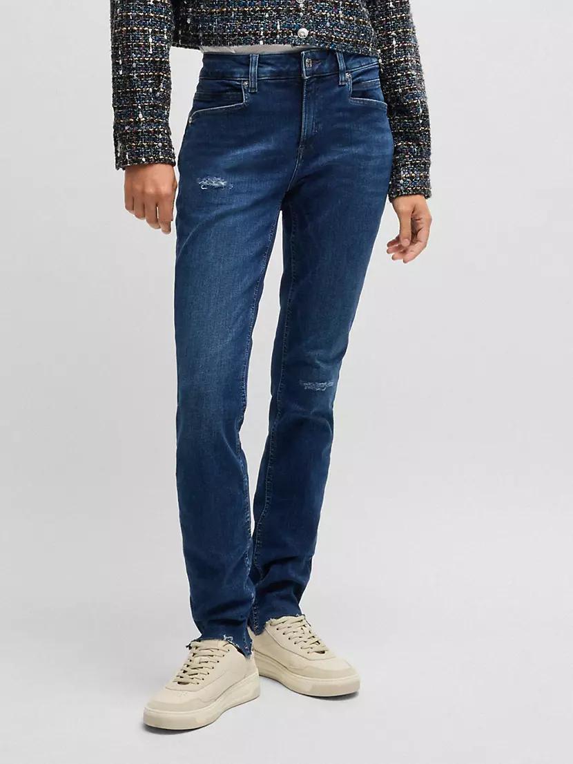 Jeans in Distressed Stretch Denim with Frayed Hems Product Image