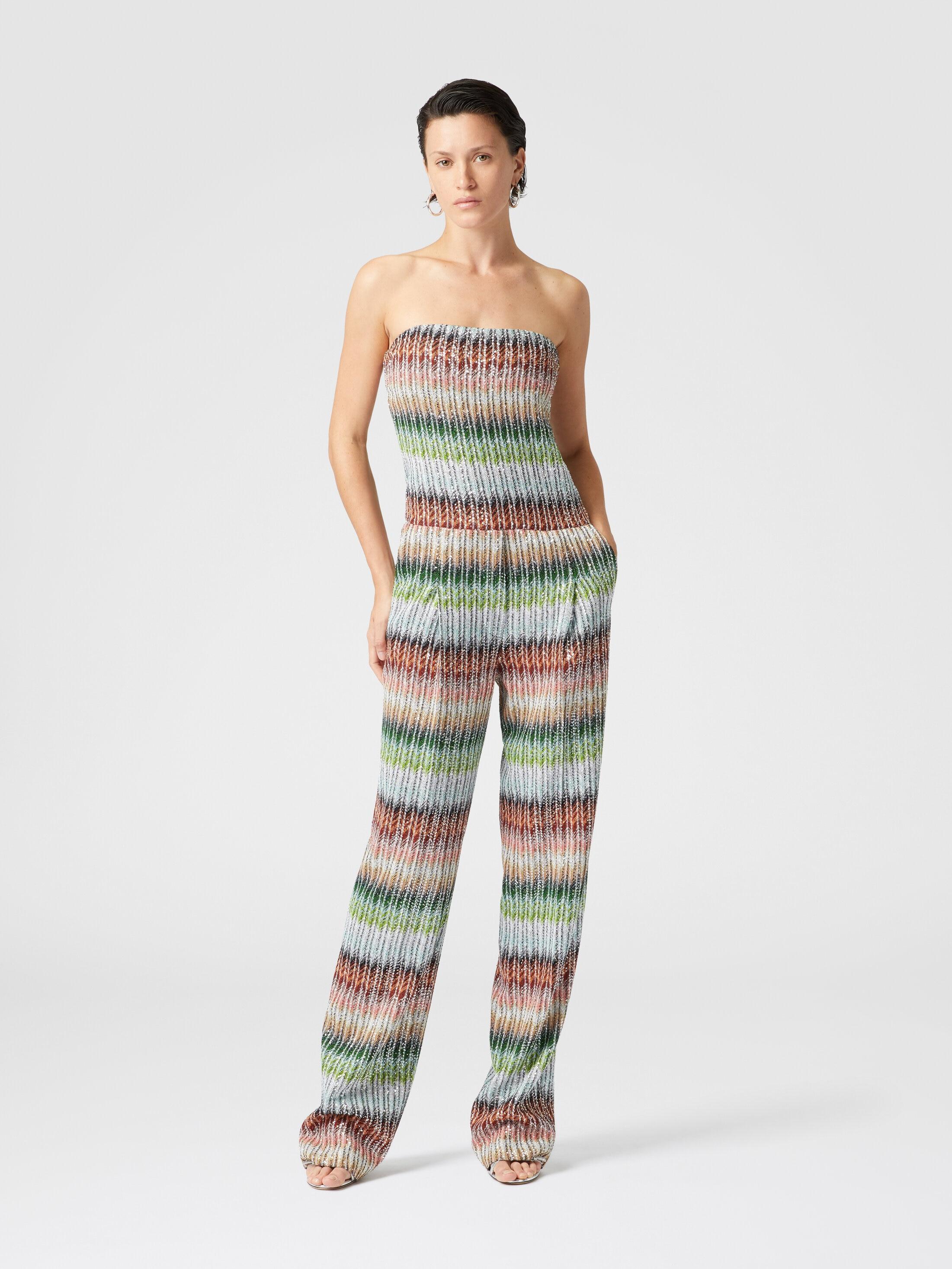 Long bustier jumpsuit in gradient zigzag knit with sequins Product Image