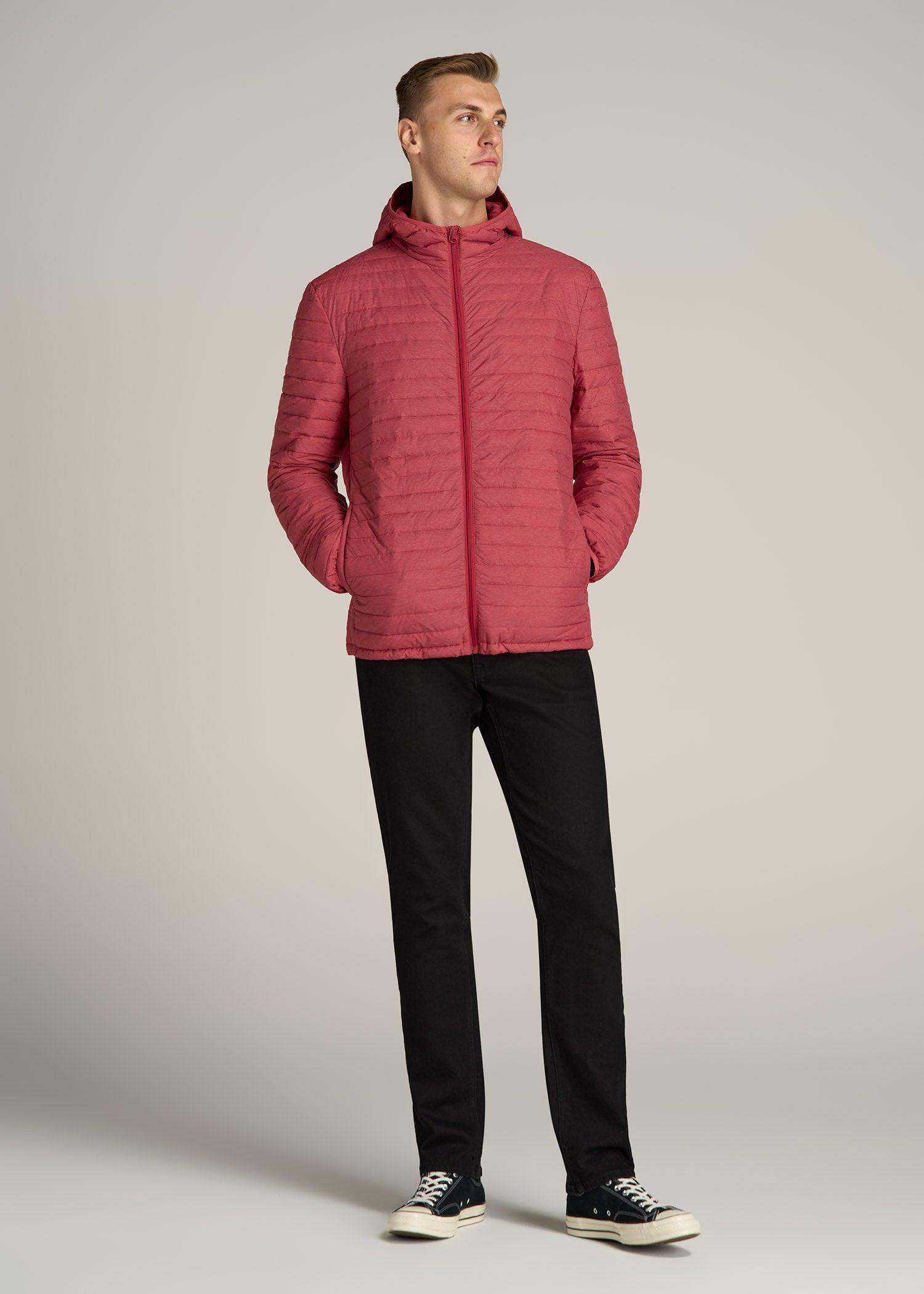 Tall Men's Packable Puffer Jacket in Red Space Dye Male Product Image