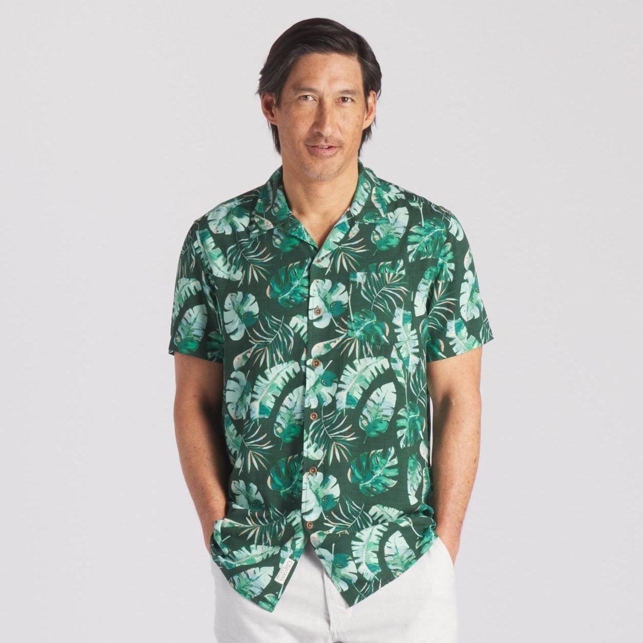 Vintage Hawaiian Camp Collar Shirt - Green Leaf (Final Sale) Product Image