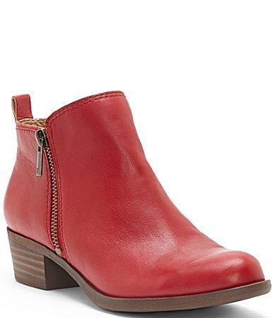 Lucky Brand Basel Smooth Leather Side Zip Block Heel Booties Product Image