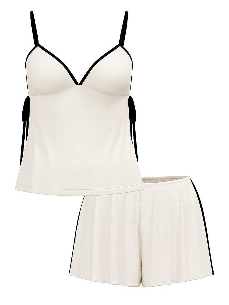 Ribbed Modal Velvet-Trim Cami Shorts Set Product Image