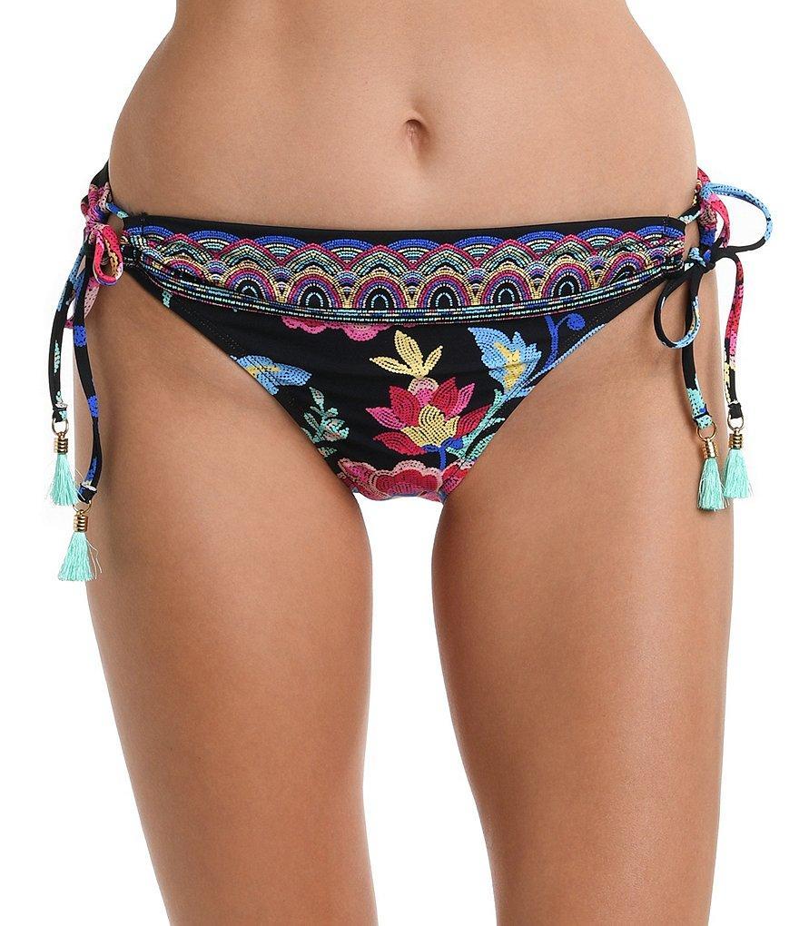 La Blanca Midnight Magic Floral Print Adjustable Loop Side Tie Hipster Swim Bottom Product Image