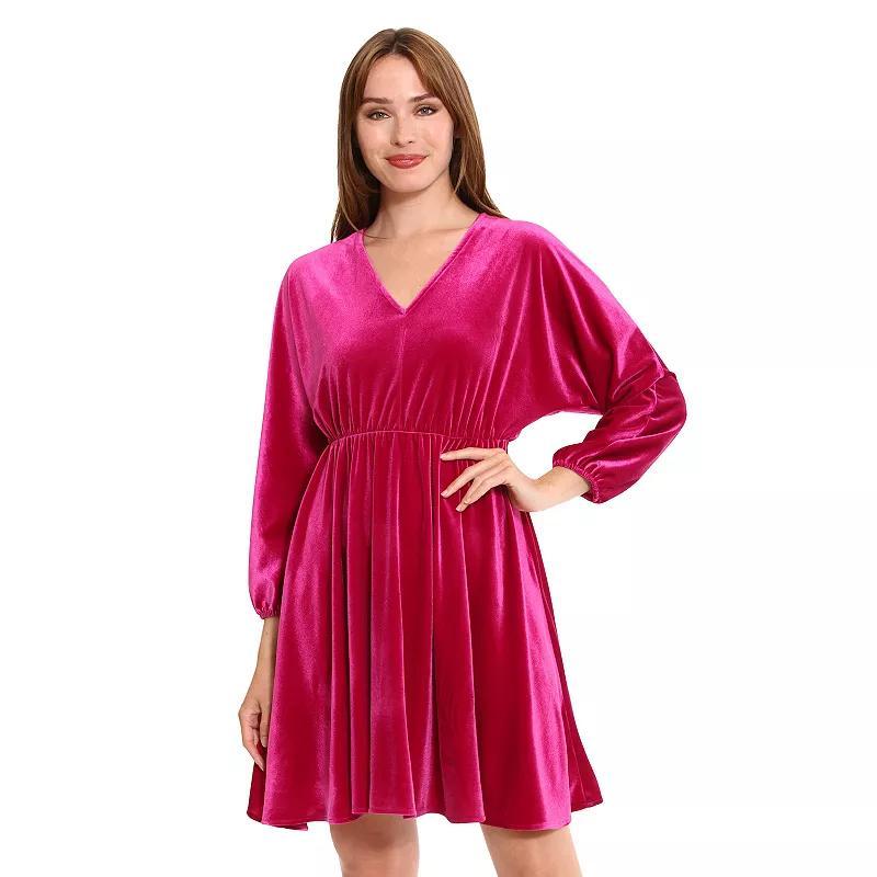 Womens London Times Stretch Velvet Dolman Sleeve Mini Dress Product Image