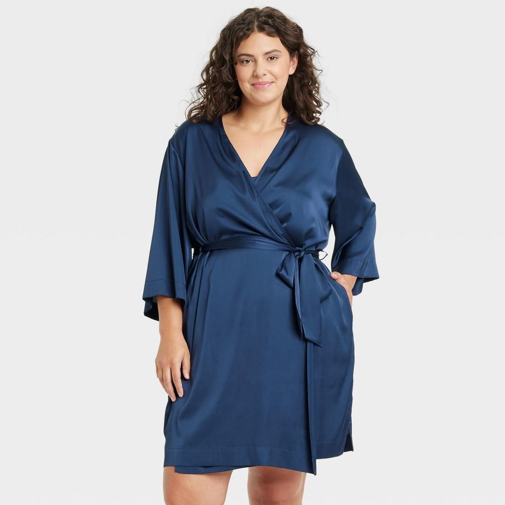 Womens Satin Robe - Auden Navy Blue 3X/4X Product Image