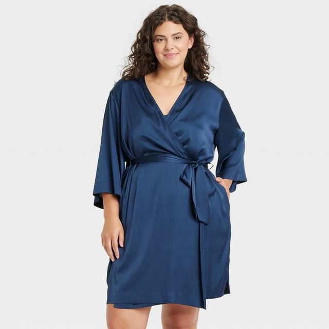 Womens Satin Robe - Auden Navy Blue 1X/2X Product Image