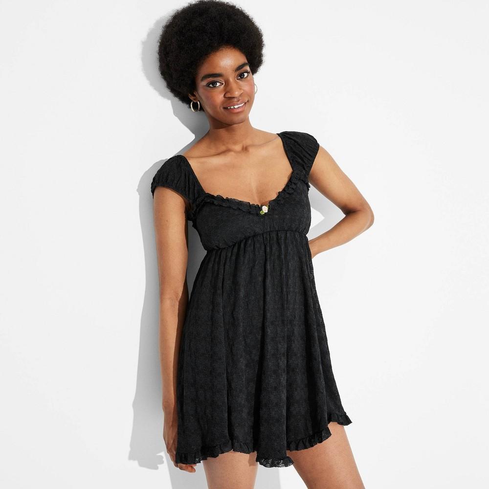 Womens Cap Sleeve Lace Mini Babydoll Dress - Wild Fable Black XXS Product Image