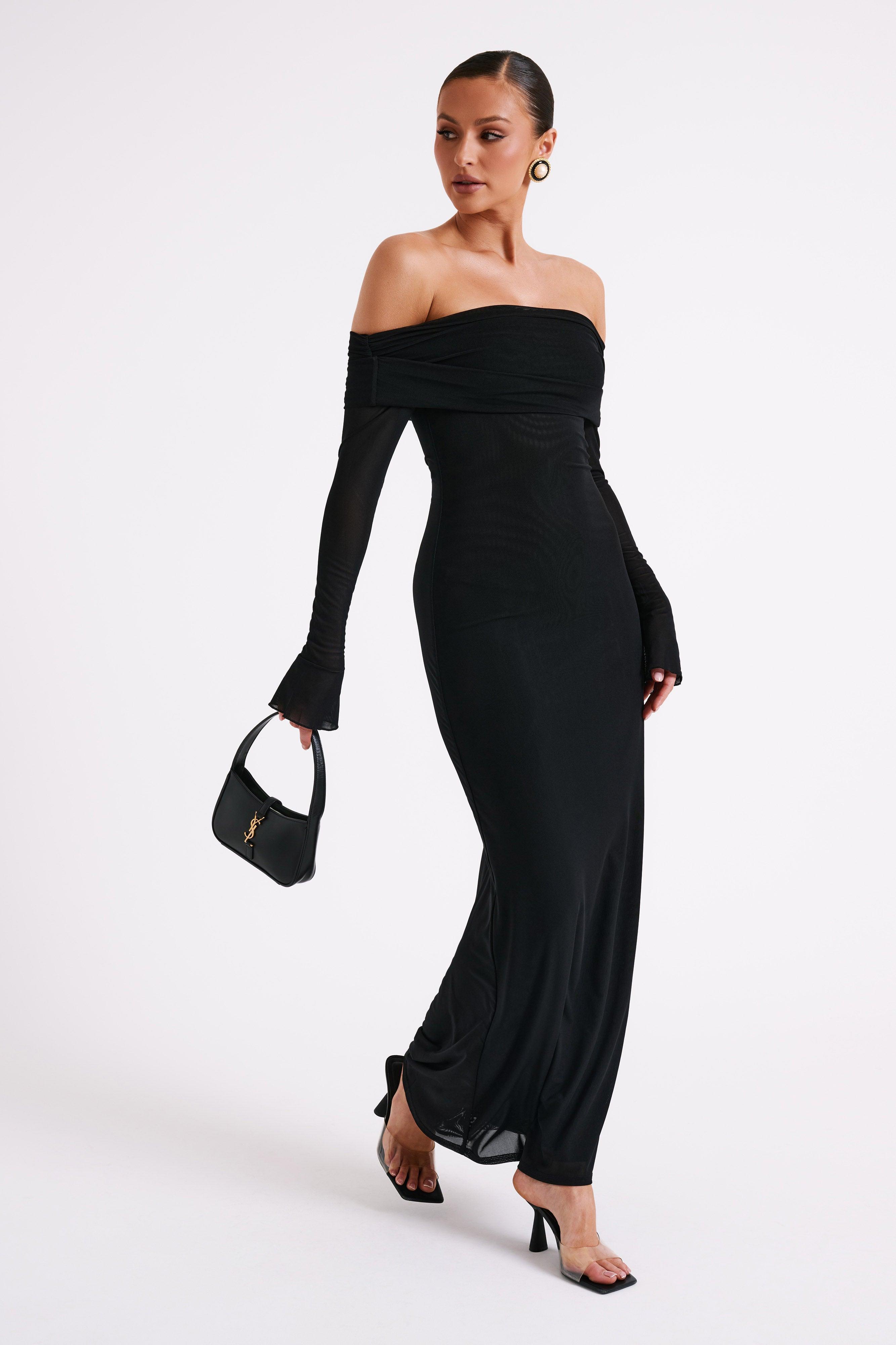 Josie Off Shoulder Mesh Maxi Dress - Black Product Image