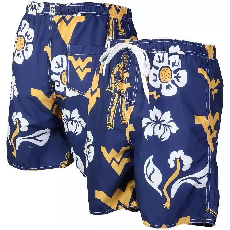 Mens Wes & Willy Navy West Virginia Mountaineers Floral Volley Logo Swim Trunks Product Image