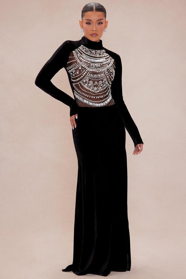 Marielle Embellished Velvet Maxi Dress - Black Product Image