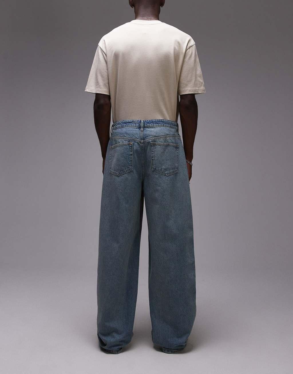 Topman baggy jeans in vintage mid wash Product Image