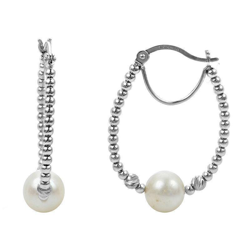 PearLustre by Imperial Sterling Silver Freshwater Cultured Pearl & Bead Hoop Earrings, Womens, White Product Image