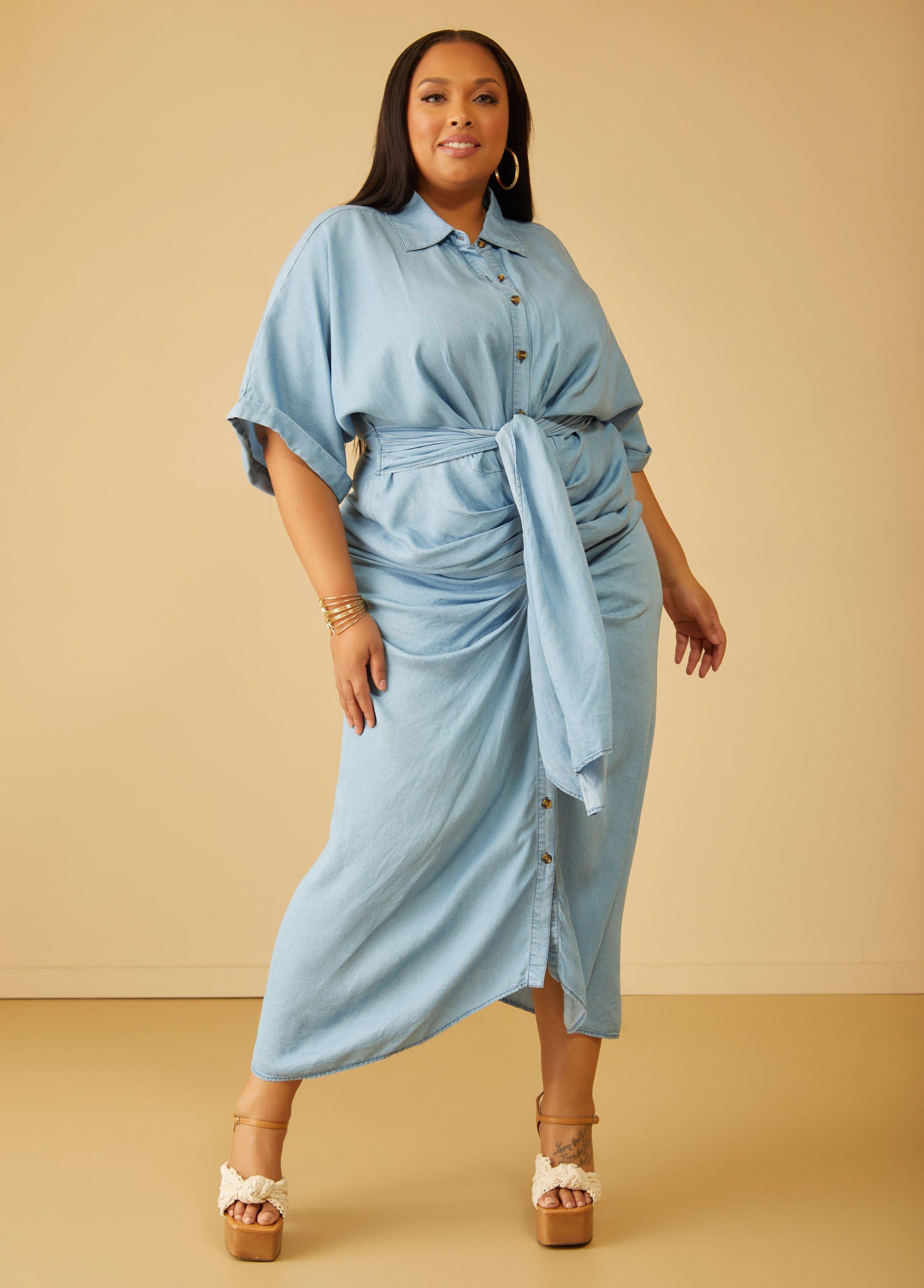 Draped Maxi Chambray Shirtdress product image