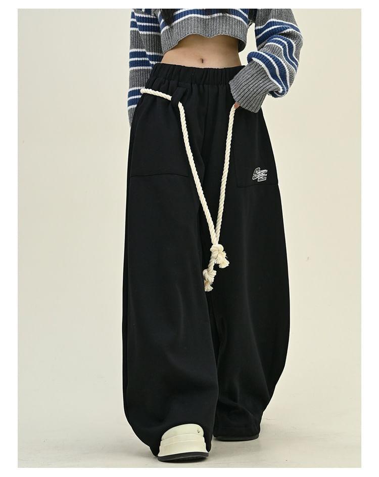 Drawstring Waist Lettering Wide Leg Sweatpants Product Image