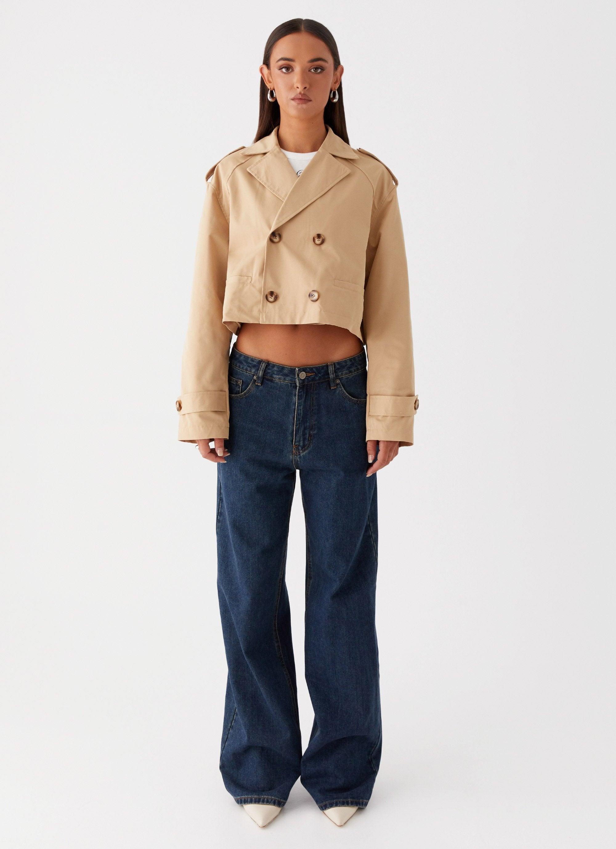 Teddie Cropped Trench Coat - Camel Product Image