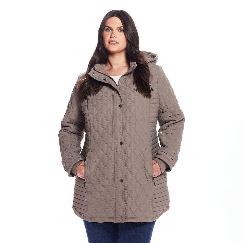 Womens Weathercast Ribbed Knit Quilted Hooded Walker Jacket Product Image