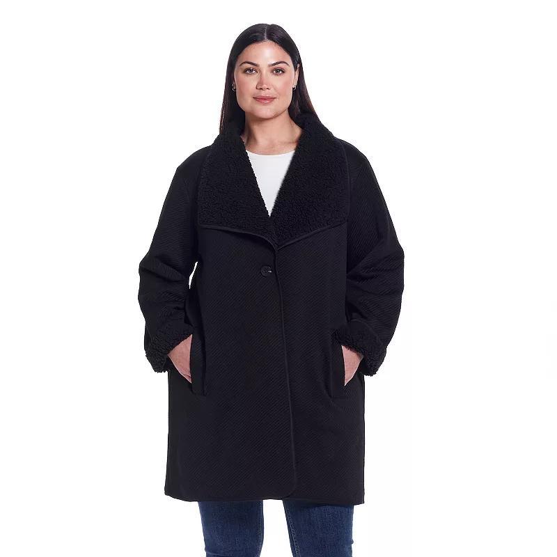 Plus Size Weathercast Ribbed Knit Sherpa-Lined Coatigan, Womens Product Image