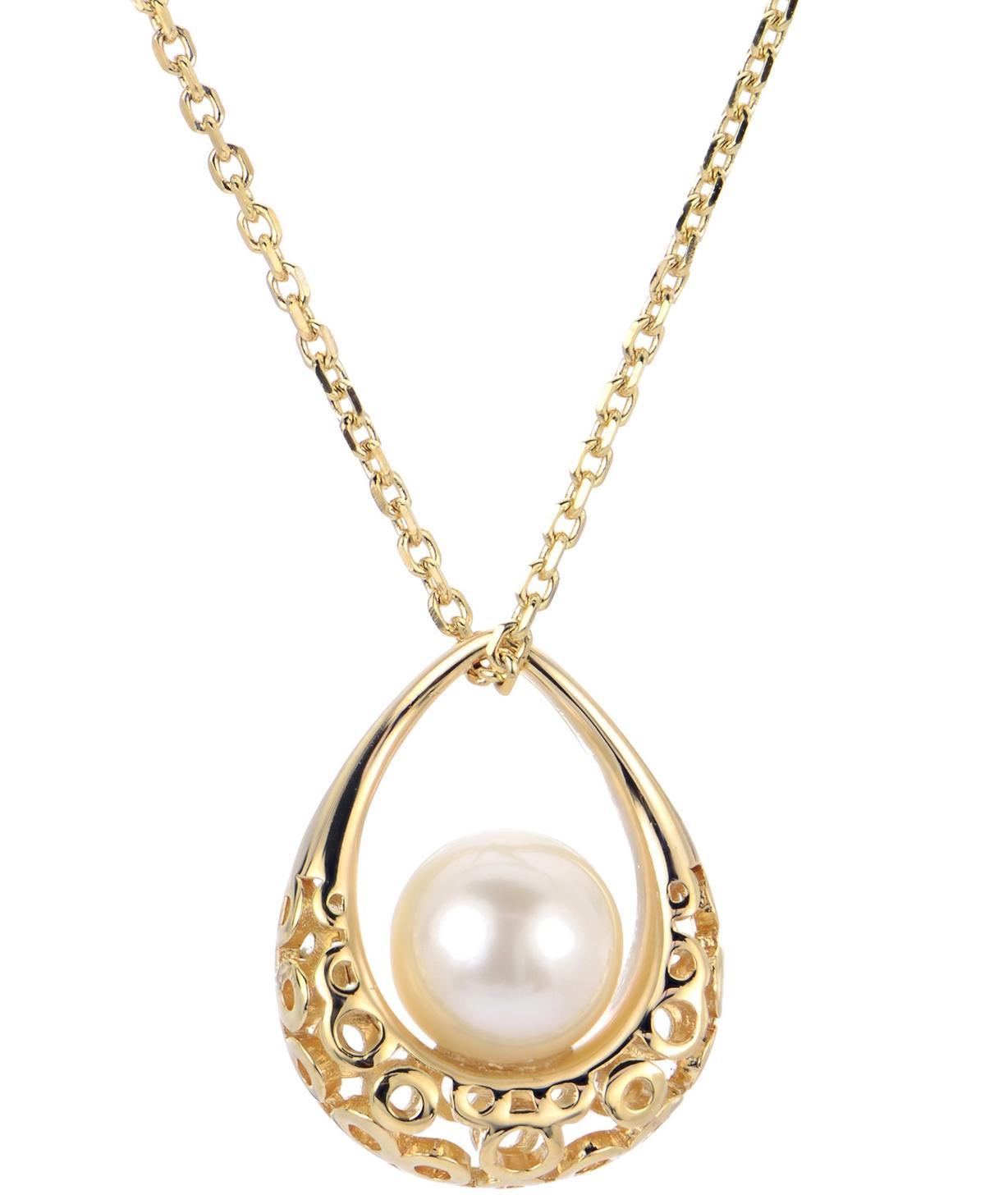 Cultured Freshwater Pearl (7mm) Textured Teardrop 18 Pendant Necklace in 14k Gold-Plated Sterling Silver Product Image