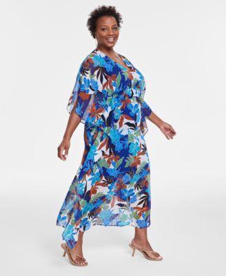 Plus Size Floral-Print Kaftan Dress, Created for Macy's Product Image