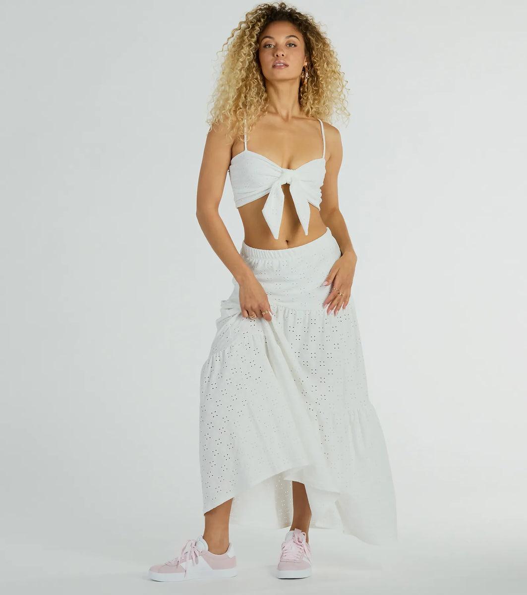 Spring Breeze Sweetheart Tie Eyelet Crop Top Product Image