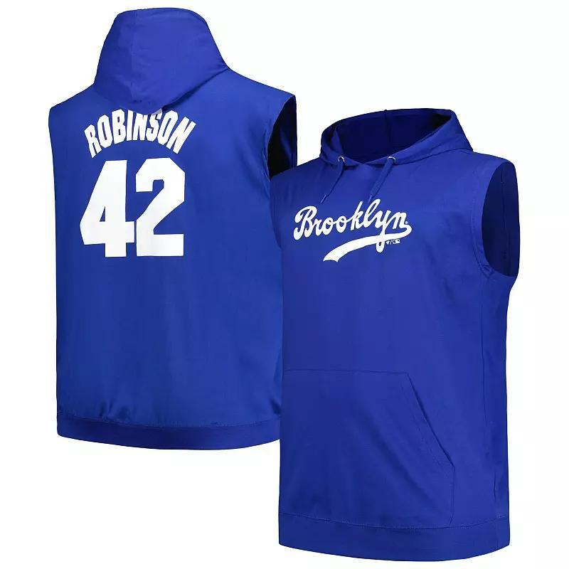 Mens Fanatics Branded Jackie Robinson Royal Brooklyn Dodgers Name & Number Muscle Tank Top Hoodie Product Image