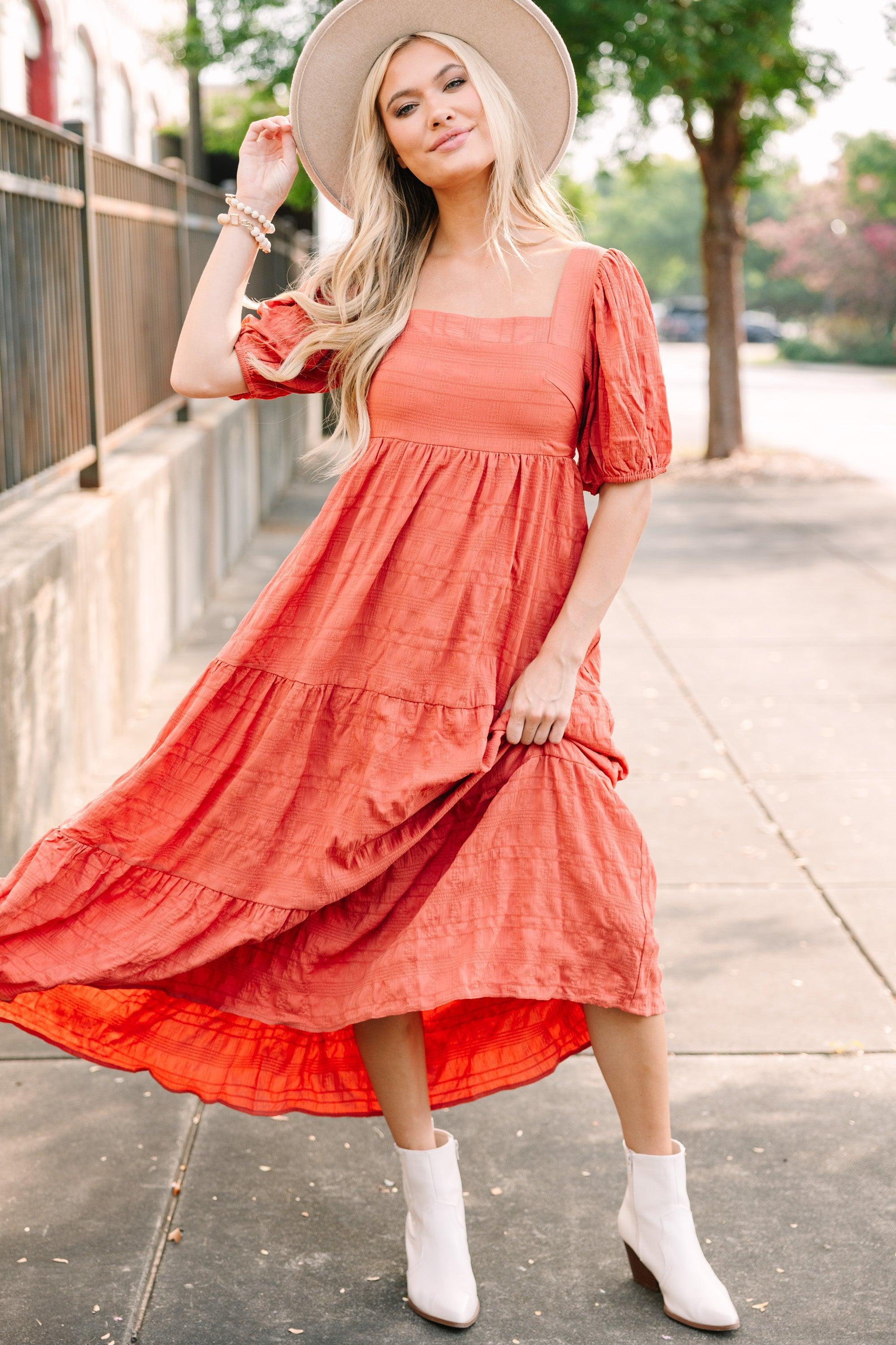 Think About It Rust Orange Midi Dress Female Product Image