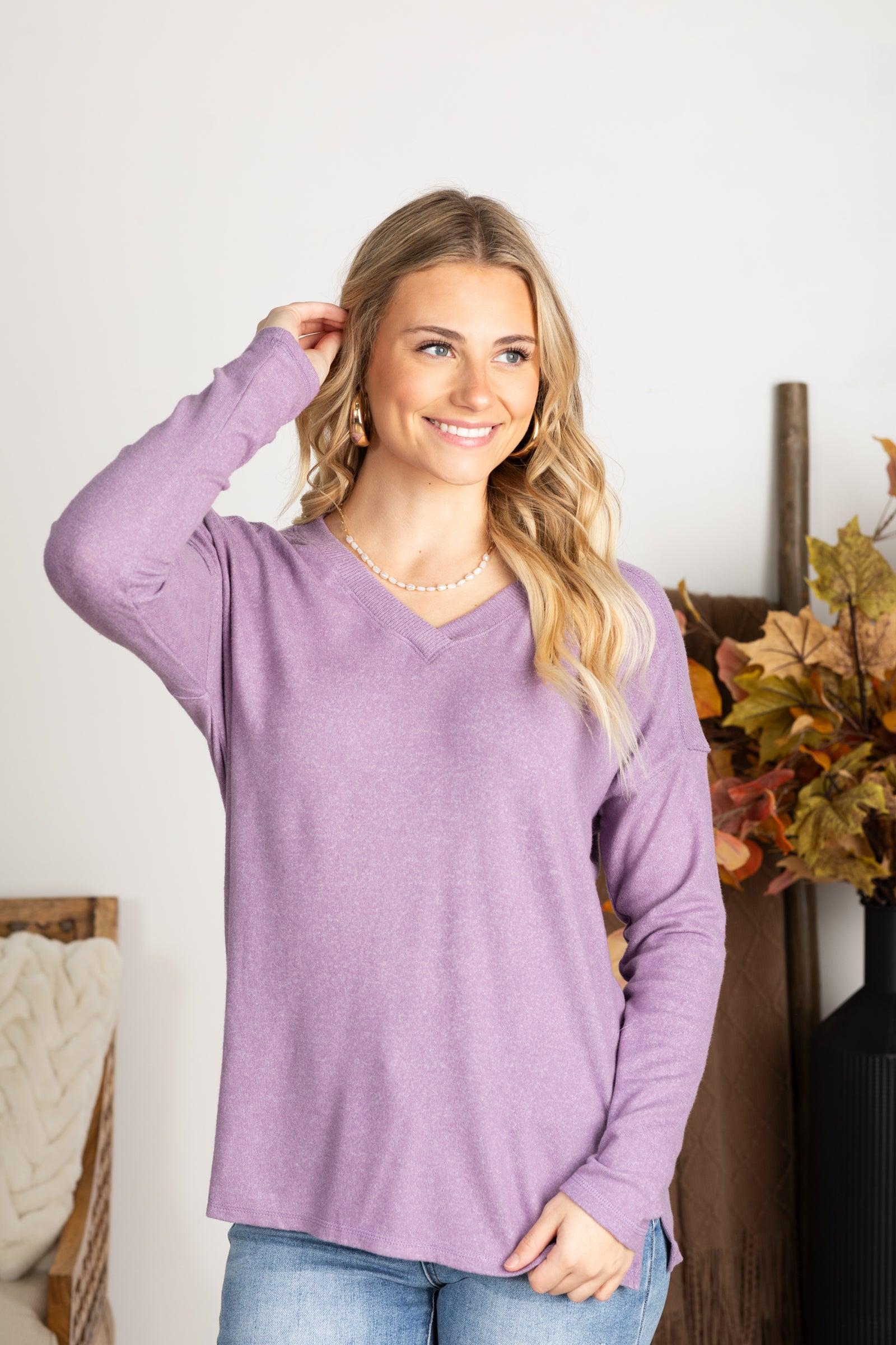 Ultra Soft V-Neck Long Sleeve Knit Top Product Image