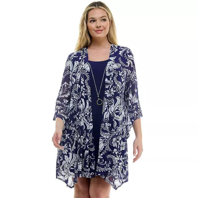 Plus Size Luxology 2-Piece Dress & Cardigan Set, Womens Product Image