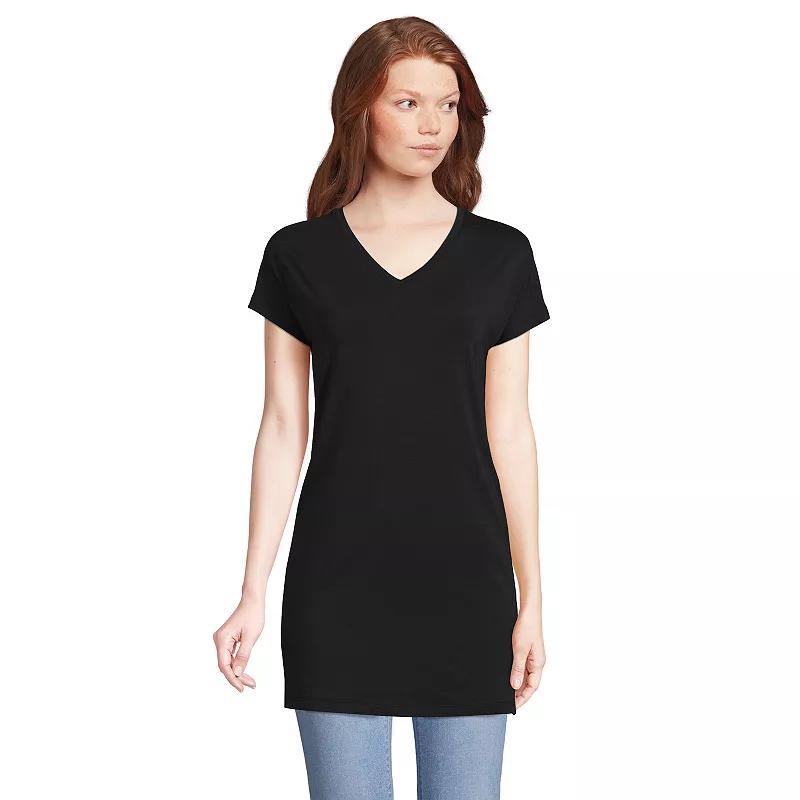 Lands End Womens Short Sleeve Jersey Extra Long V neck Tunic Product Image