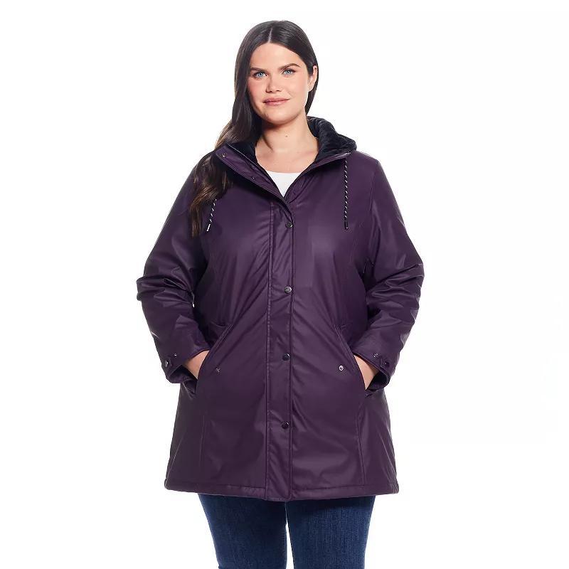 Plus Size Weathercast Hooded Midweight Rain Jacket, Womens Dark Purple Product Image