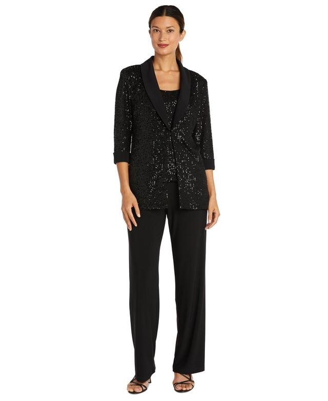 R & M Richards Womens Sequined Jacket, Sequined Top & Pants Product Image