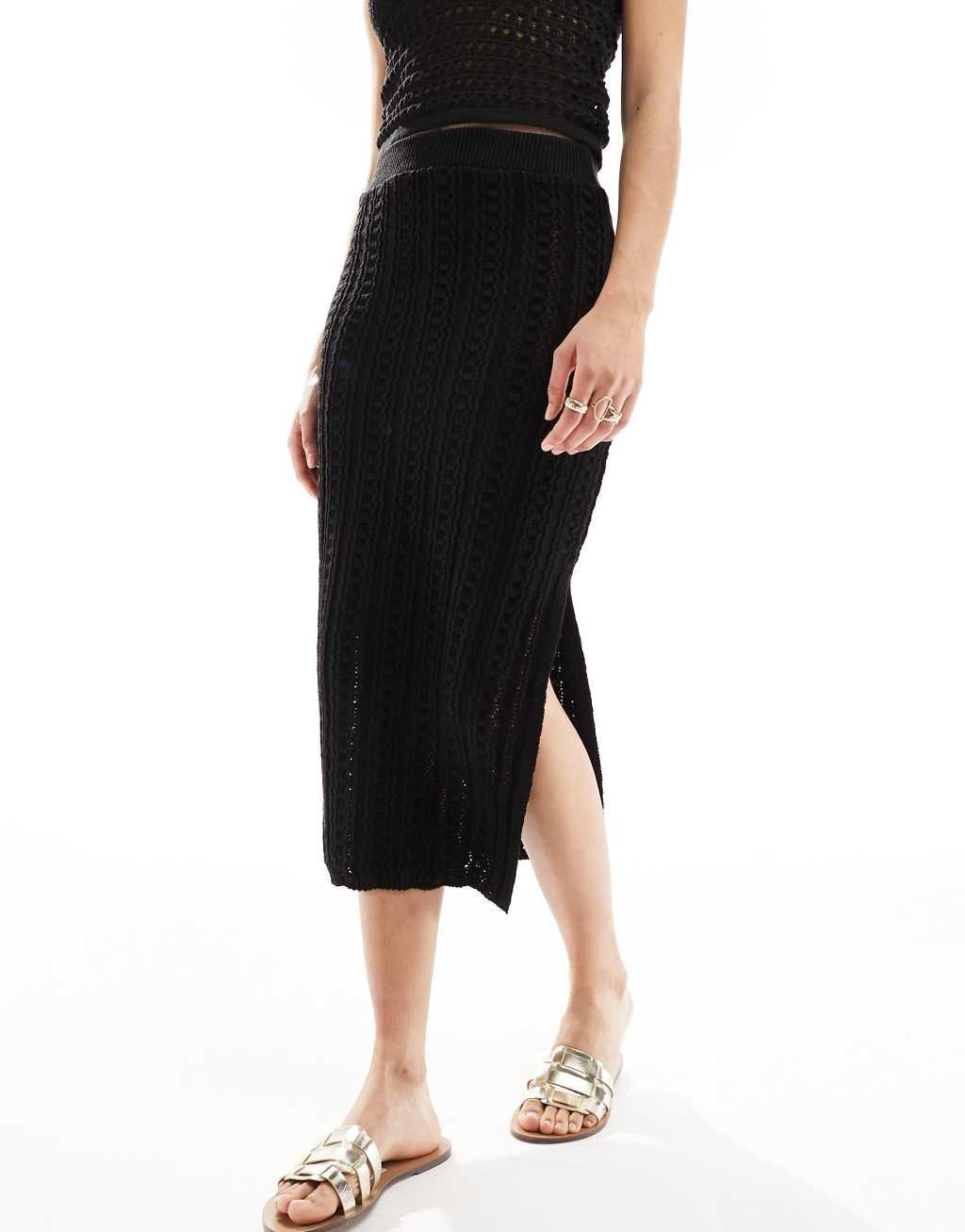 ASOS DESIGN knit crochet midi skirt in black - part of a set Product Image