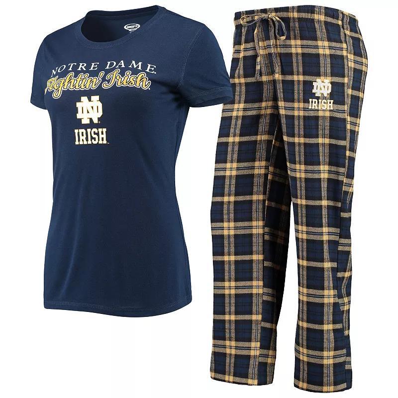 Womens Concepts Sport /Gold Notre Dame Fighting Irish Lodge T-Shirt & Flannel Pants Sleep Set Blue Product Image