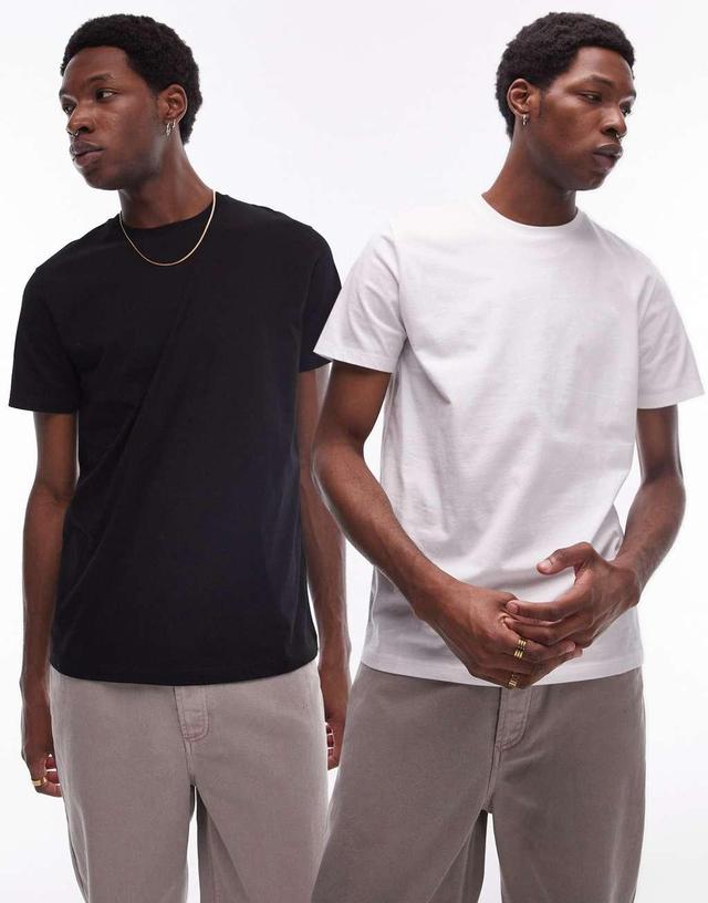 Topman 2 pack regular t-shirt in black & white Product Image