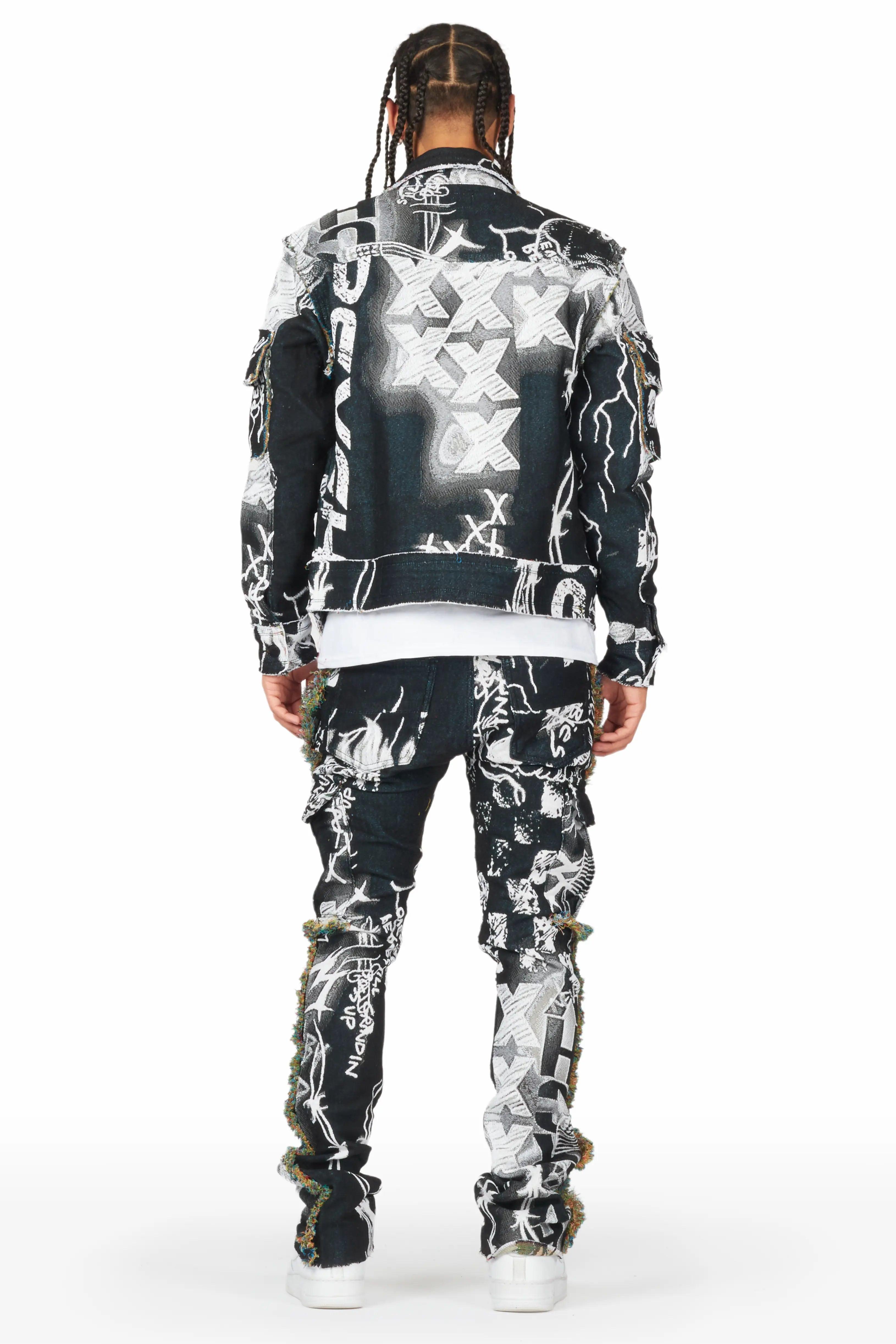 Zane Black/White Tapestry Trucker Jacket Male Product Image