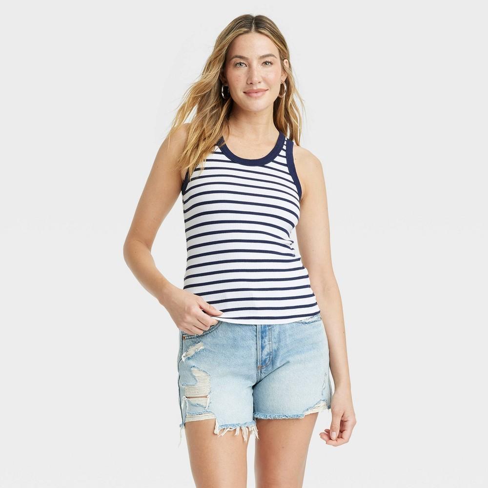 Womens 90s Ribbed Tank Top - Universal Thread Navy Striped M Product Image