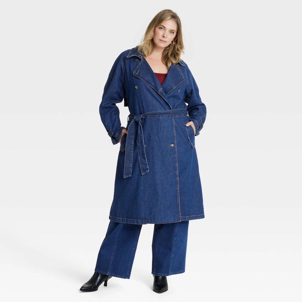 Womens Denim Trench Coat - Universal Thread Dark Wash Product Image