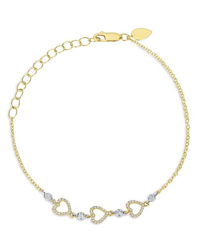 Womens 14K Yellow and Gold & 0.19 TCW Diamond HeartsBracelet Product Image