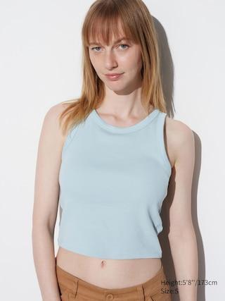 Womens Ribbed Cropped Sleeveless Bra Top Blue 2XL UNIQLO US Product Image