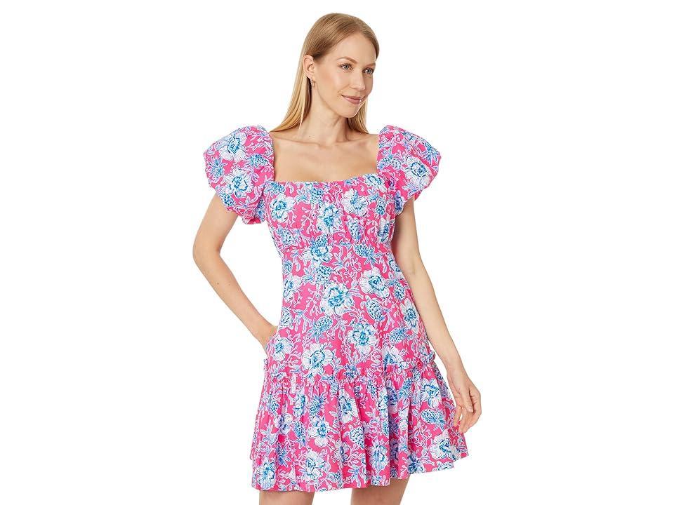 Lilly Pulitzer Nastia Short Sleeve Cotton (Roxie Wave N Sea) Women's Dress Product Image