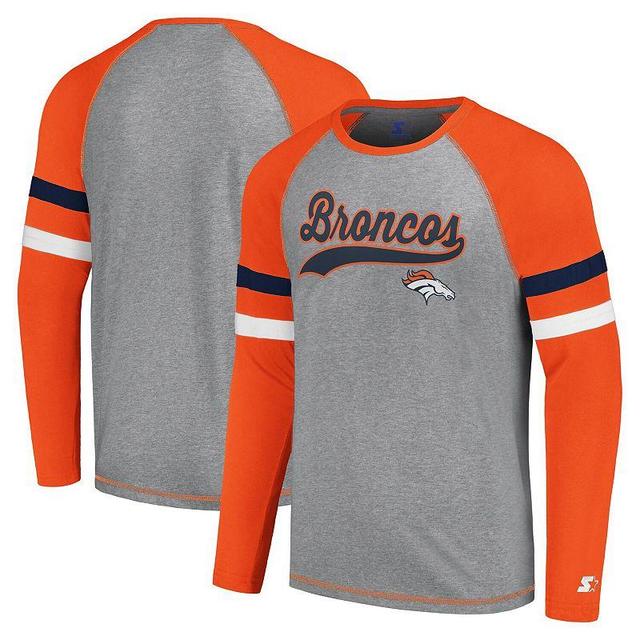 Mens Starter Gray/Orange Denver Broncos Kickoff Raglan Long Sleeve T-Shirt Product Image