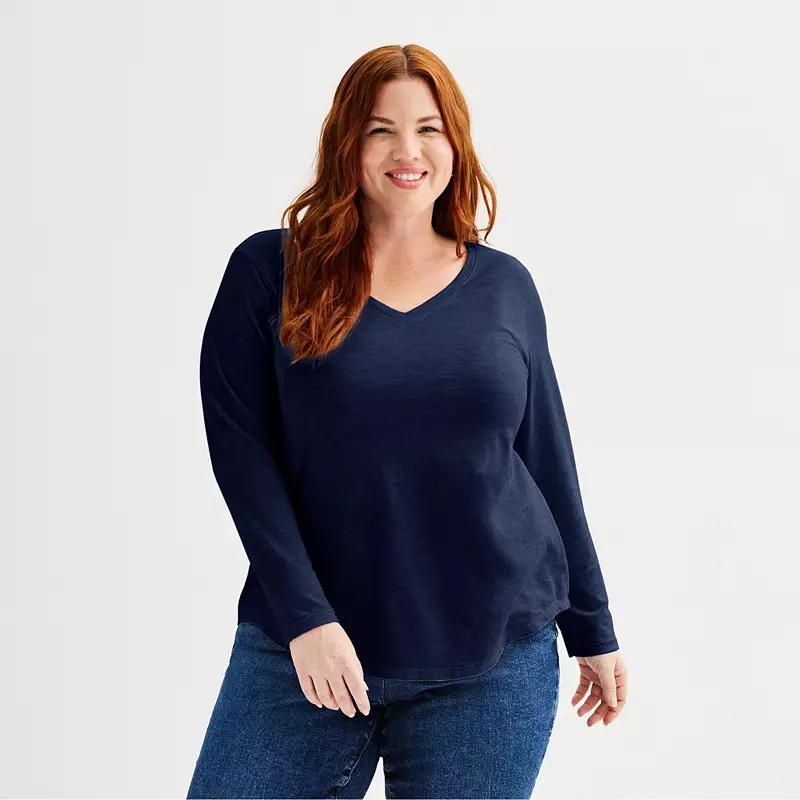 Plus Size Sonoma Goods For Life Everyday Long Sleeve V-Neck Tee, Womens Product Image