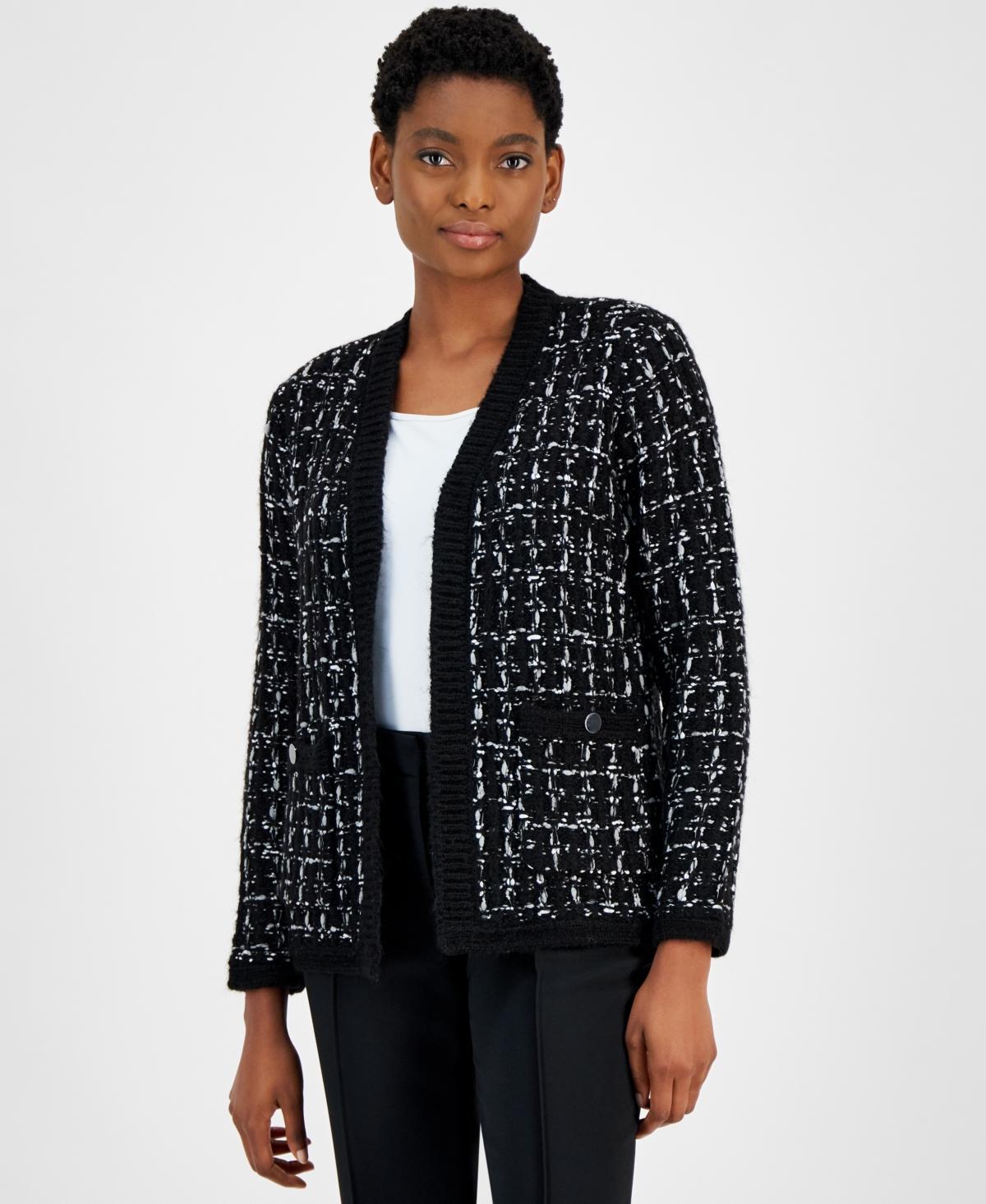 Anne Klein Womens Open-Front Mixed-Stitch Cardigan Product Image