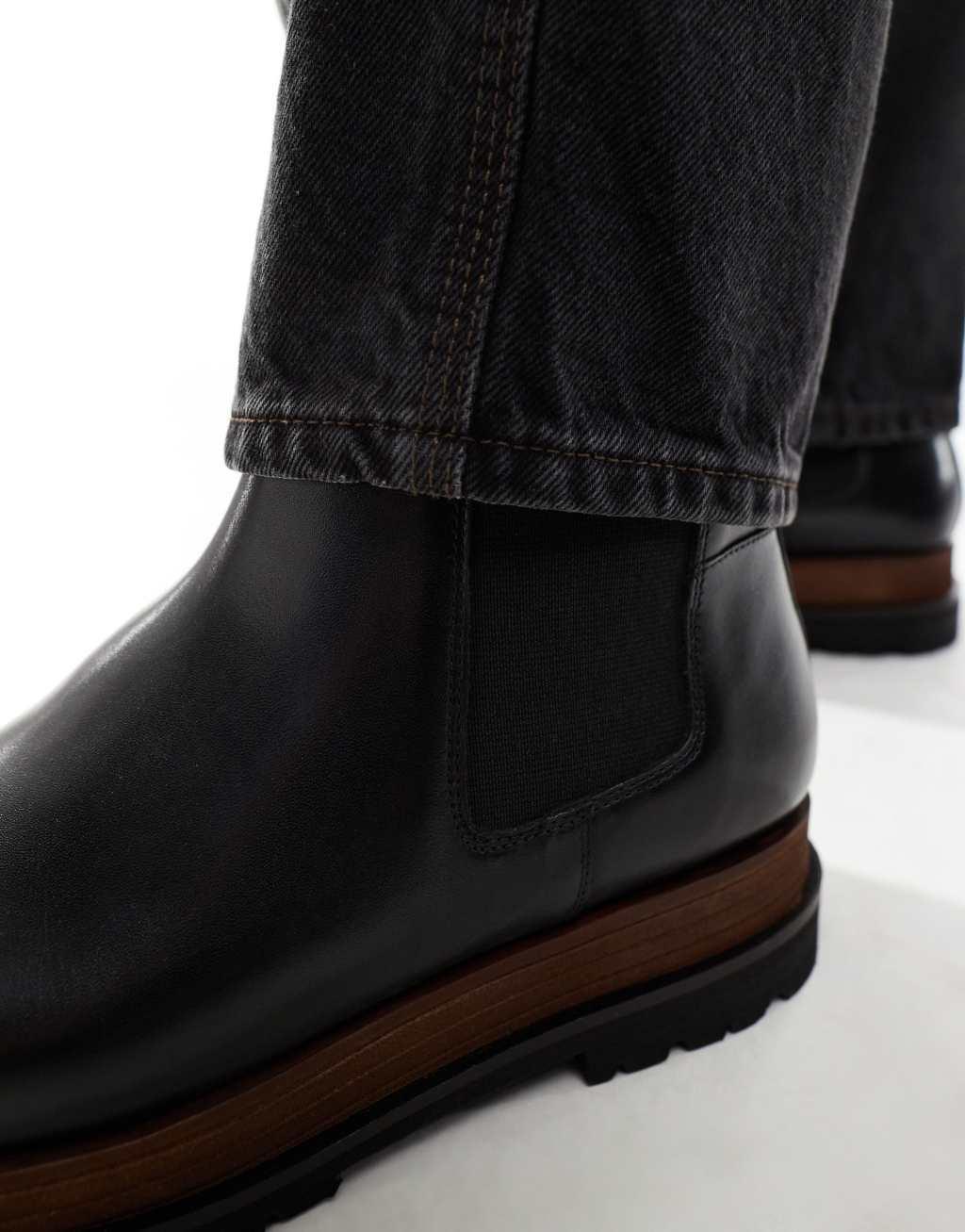 ASOS DESIGN chelsea boots in black with double stacked sole Product Image