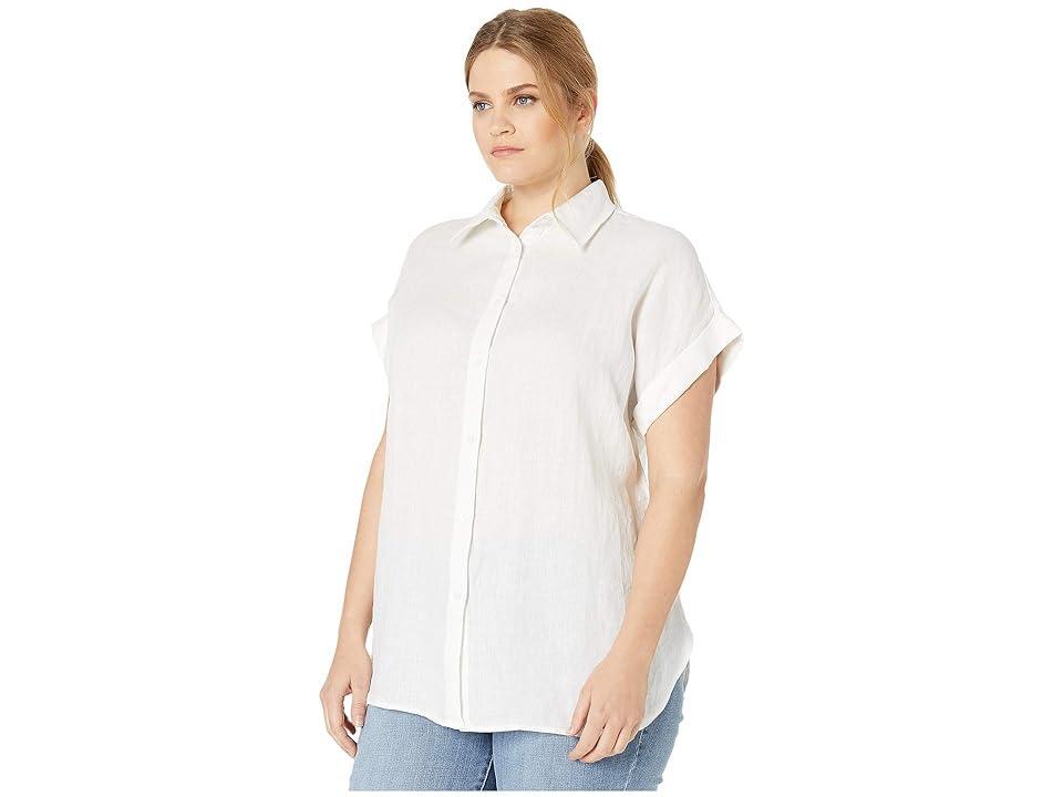 LAUREN Ralph Lauren Plus Size Linen Dolman-Sleeve Shirt (White) Women's Clothing Product Image