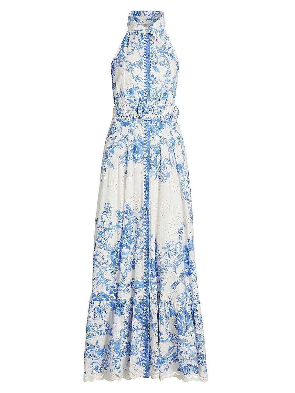 Womens Floral Cotton Halter Maxi Dress Product Image