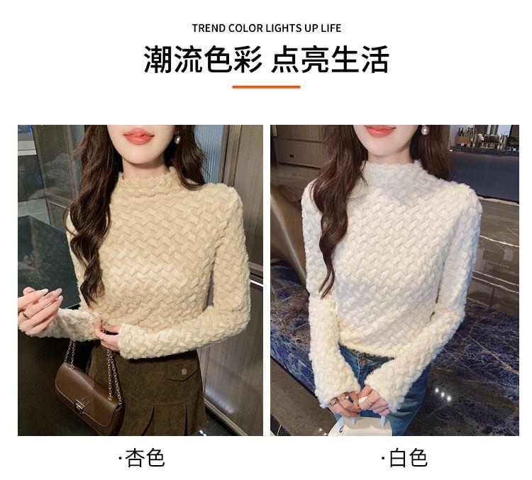 Long Sleeve Mock Neck Patterned Lace Top Product Image