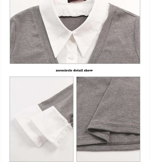 Mock Two-Piece Long-Sleeve Collared Two Tone Top Product Image